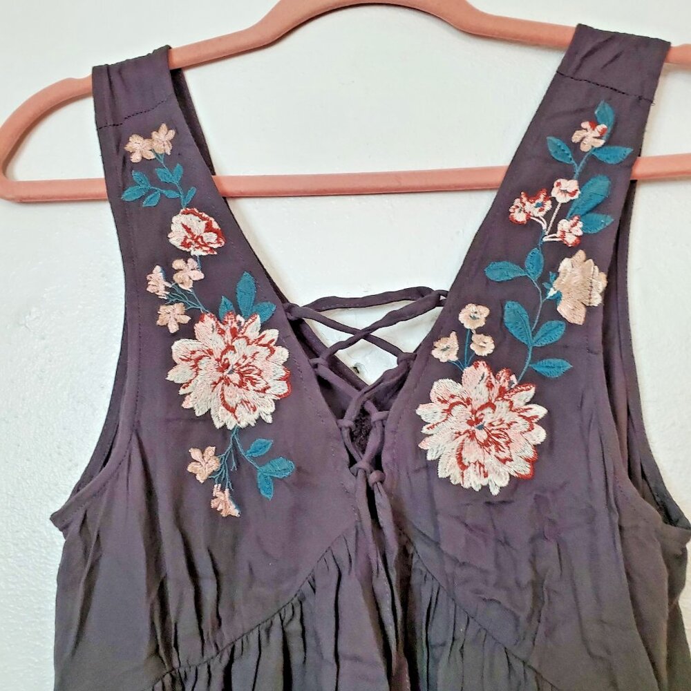 AEROPOSTALE Women's Dress Size Small Gray Embroidery Coquette Flowy Cottagecore - Picture 2 of 7
